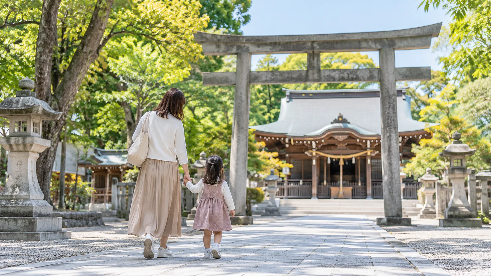親子で神社を参拝するAI生成イメージ