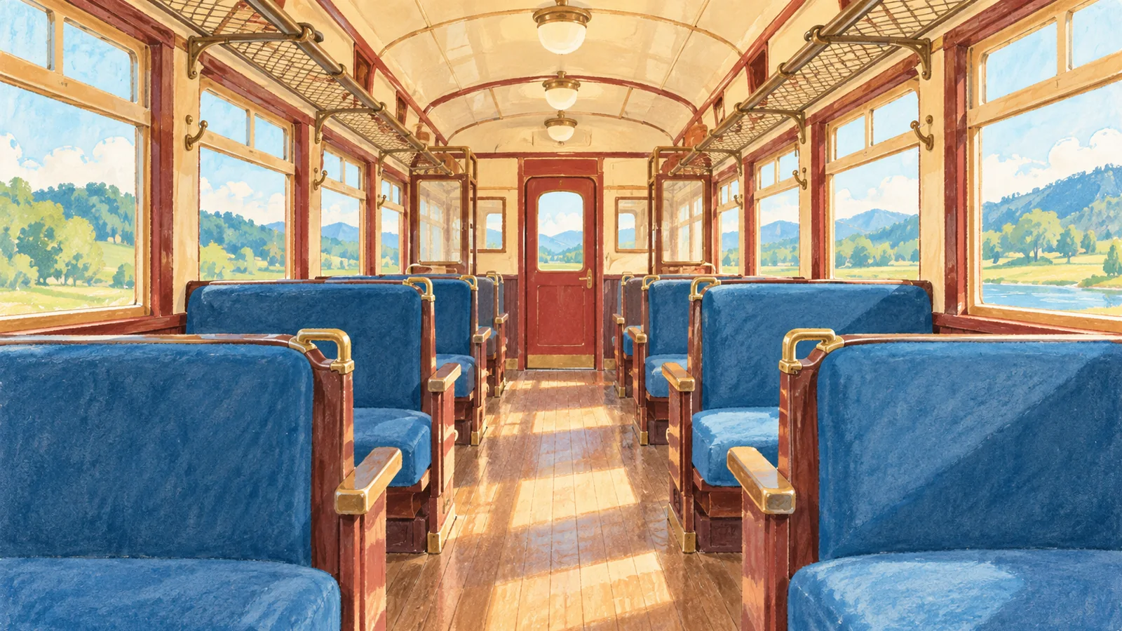 鉄道車両の座席と通路を描いたAI生成イメージ